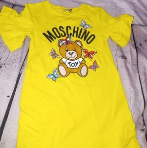 Yellow ruffled sleeve teddy bear Moschino dress